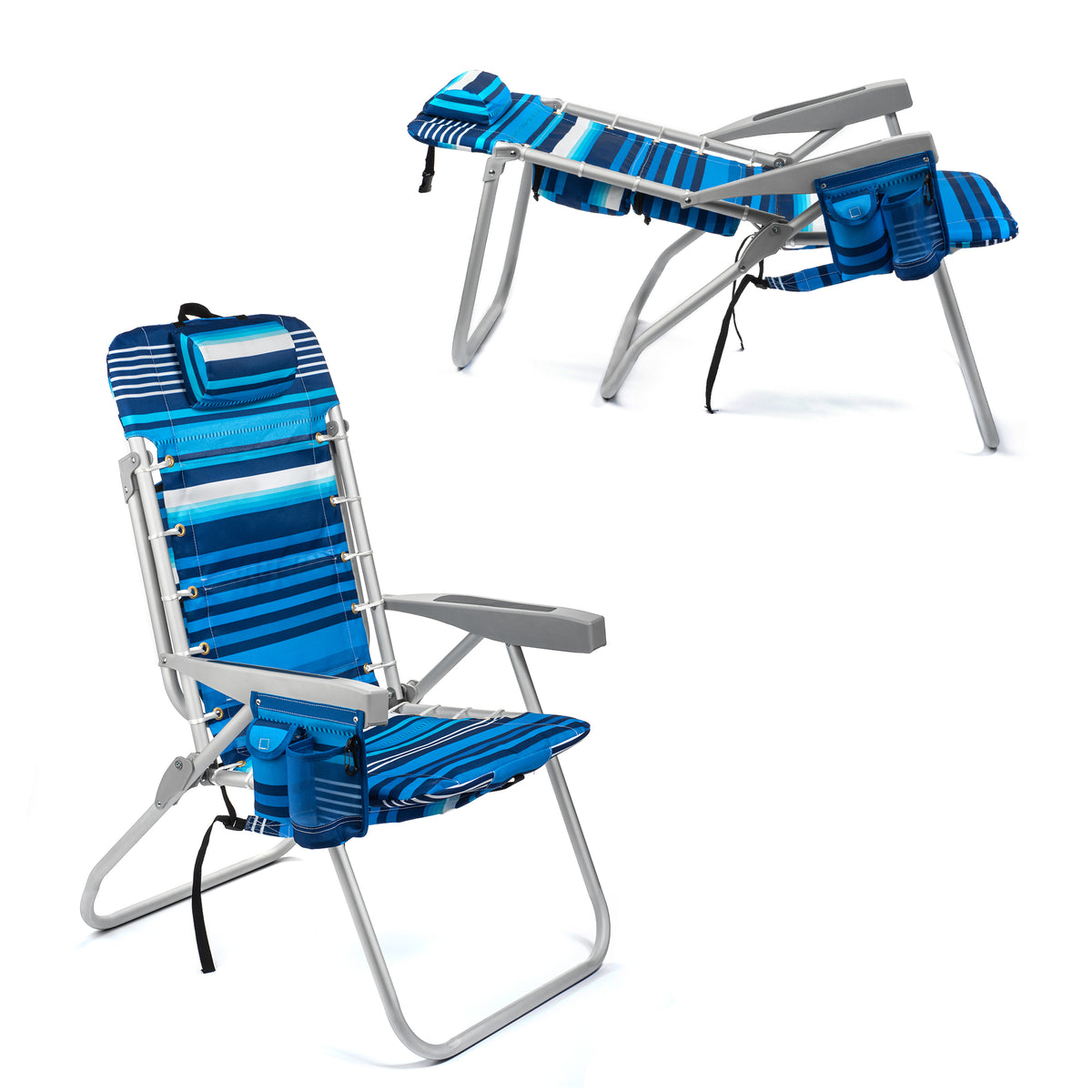 Tall Folding Backpack Beach Chair, Towel bar, Cooler Pouch and