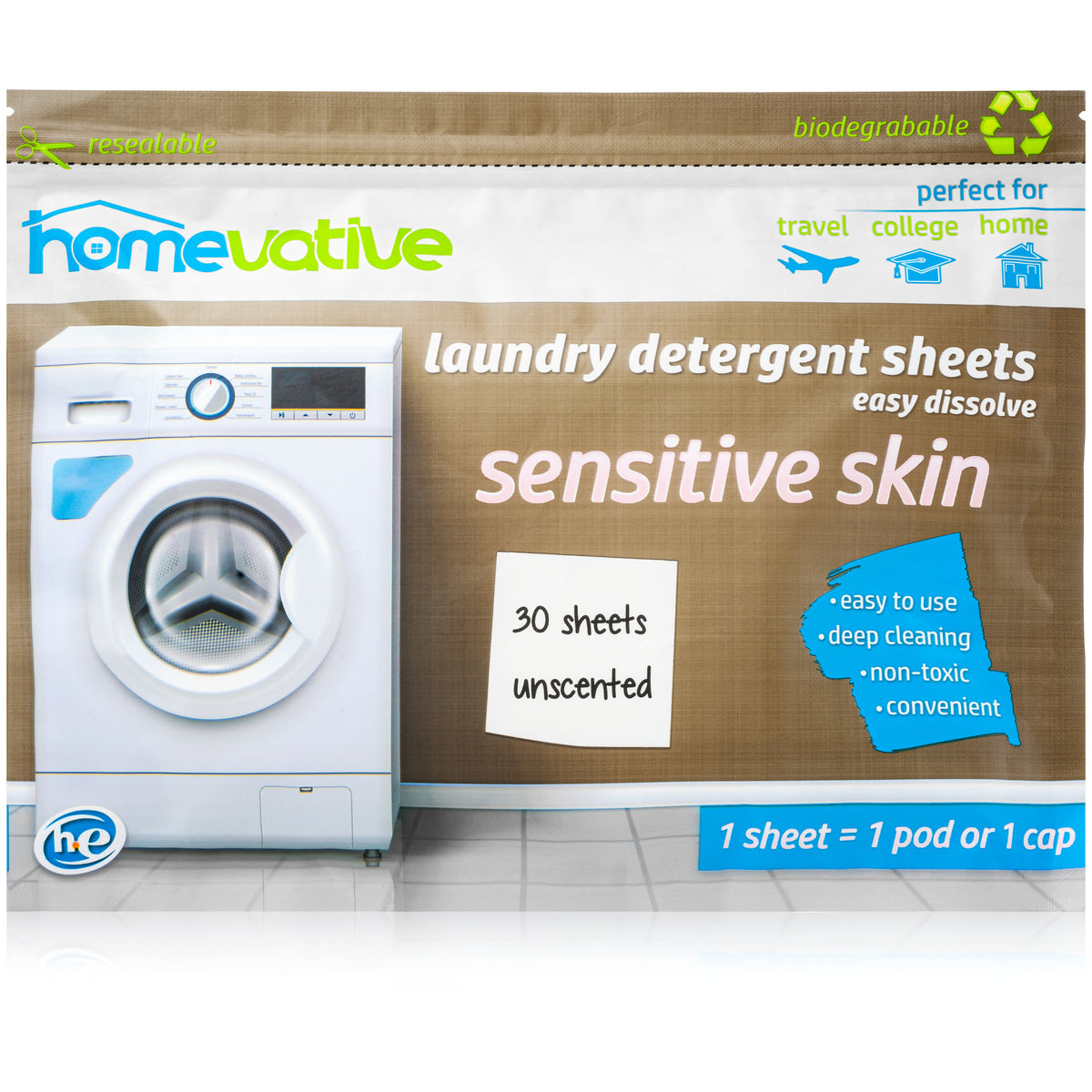 Homevative Laundry Detergent Sheets, 30 Count, Deep Cleaning, Non-Toxic,  Fresh & Clean Scent, Compatible with HE and Standard Washing Machines
