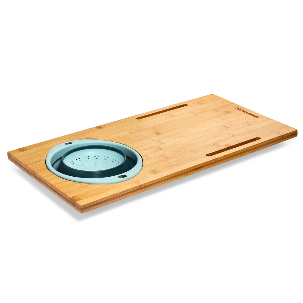 Over the Sink Bamboo Cutting Board with Collapsible / Removable Strain –  Homevative