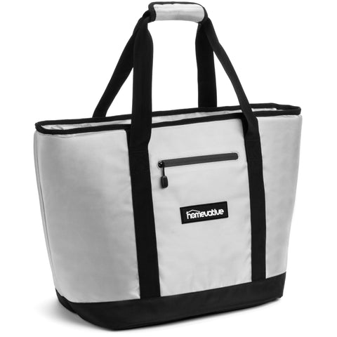 Insulated Cooler Tote, Grey, Aqua Zippers and Leakproof Liner