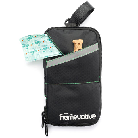 Leash Bag with Waste Bag Dispenser, Key Clip, Phone Pocket, Treat Pouch